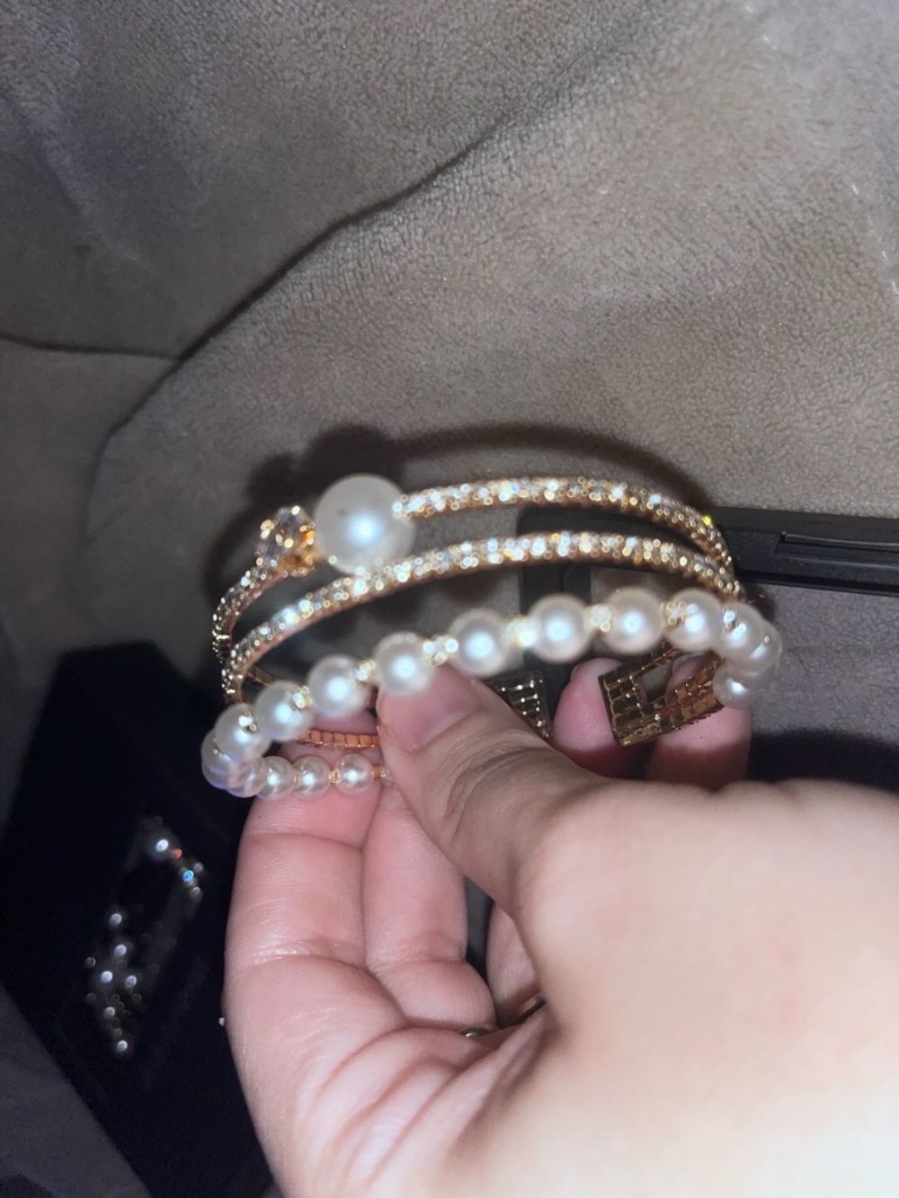 Gold Pearl & Crystal Stackable Bracelet Set